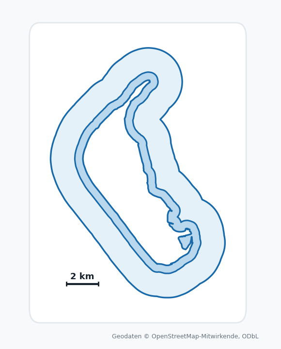 Kontur von Amrum mit Minkowski-Pufferzonen von 500 Metern und zwei Kilometern